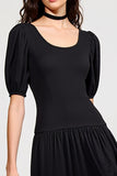 Black Scoop Neck A Line Wedding Guest Dress