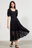 Black Scoop Neck A Line Wedding Guest Dress