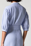 Blue Striped V Neck A Line Wedding Guest Dress
