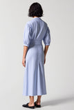 Blue Striped V Neck A Line Wedding Guest Dress