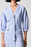 Blue Striped V Neck A Line Wedding Guest Dress