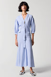 Blue Striped V Neck A Line Wedding Guest Dress