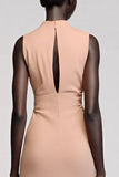 Simple Champagne Sheath Round Neck Wedding Guest Dress