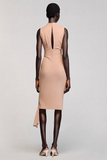 Simple Champagne Sheath Round Neck Wedding Guest Dress