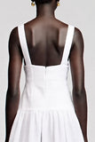 Simple White Simple V Neck A Line Wedding Guest Dress