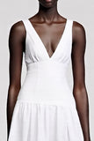 Simple White Simple V Neck A Line Wedding Guest Dress