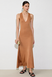 Simple Burunt Orange Sheath Halter Long Wedding Guest Dress