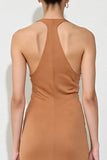 Simple Burunt Orange Sheath Halter Long Wedding Guest Dress