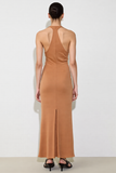 Simple Burunt Orange Sheath Halter Long Wedding Guest Dress