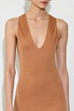 Simple Burunt Orange Sheath Halter Long Wedding Guest Dress