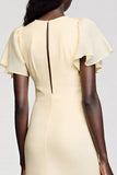 Simple Ivory Sheath Short Sleeves Wedding Guest Dress