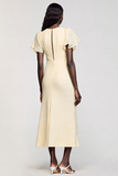 Simple Ivory Sheath Short Sleeves Wedding Guest Dress