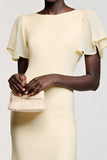 Simple Ivory Sheath Short Sleeves Wedding Guest Dress