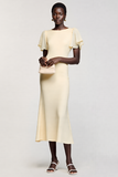 Simple Ivory Sheath Short Sleeves Wedding Guest Dress