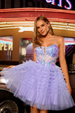 Purple A-Line Corset Tiered Ruffle Homecoming Dress With Sequins