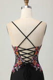 Black Bodycon Flower Spaghetti Straps Mini Homecoming Dress