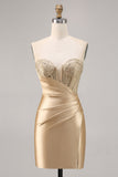 Golden Strapless Corset Satin Homecoming Dress