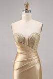 Golden Strapless Corset Satin Homecoming Dress
