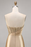 Golden Strapless Corset Satin Homecoming Dress