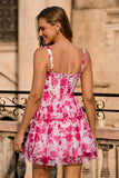 Printed Fuchsia Floral A Line Corset Homecoming Dress