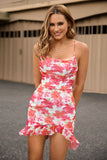 Red Flower Bodycon Spaghetti Straps Homecoming Dress