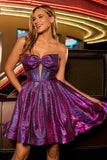 Glitter A-Line Dark Purple Strapless Homecoming Dress