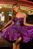 Glitter A-Line Dark Purple Strapless Homecoming Dress