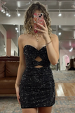 Sparkly Dark Green Cut Out Strapless Bodycon Short Homecoming Dress with Beading