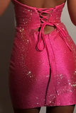 Glitter Strapless Fuchsia Cut Out Homecoming Dress