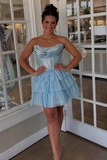 Sparkly Black Corset A Line Ruffled Mini Homecoming Dress with Beading