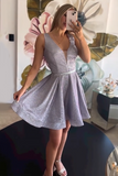Champagne A Line V-Neck Short Homecoming Dress