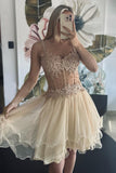 Sparkly Champagne Corset A Line Tulle Short Homecoming Dress with Beading