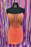Orange Corset Tight Beaded Strapless Short Homecoming Dress