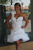 One Shoulder White Tight Ruffled Short Homecoming Dress