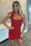 Blue Beaded Bodycon Short Homecoming Dress