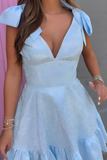 Sparkly White Ruffled A Line Beaded Short Homecoming Dress with Bows