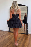 Black High Neck Short Homecoming Dress with Ruffles