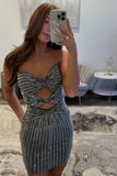 Sparkly Black Bodycon Strapless Homecoming Dress