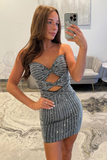 Sparkly Black Bodycon Strapless Homecoming Dress