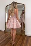 Pink Appliqued Sequins Homecoming Dress with 3D Flowers
