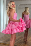 Beaded Pink Ruffled Strapless A Line Homecoming Dress