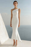 Ivory Mermaid One Shoulder Engagement Dress