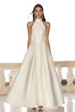 A Line Ivory High Neck Satin Engagement Dress