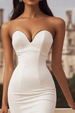 Strapless Ivory Mermaid Engagement Dress with Slit