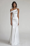 Asymmetrical Neck Mermaid Ivory Engagement Dress