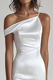 Asymmetrical Neck Mermaid Ivory Engagement Dress