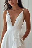 Ivory V-Neck A Line Wedding Dress with Ruffles