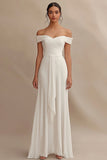 Off The Shoulder Sheath Ivory Wedding Dress with Sash