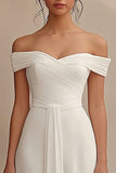 Off The Shoulder Sheath Ivory Wedding Dress with Sash