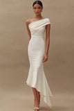 Ivory One Shoulder Mermaid Asymmetrical Engagement Dress